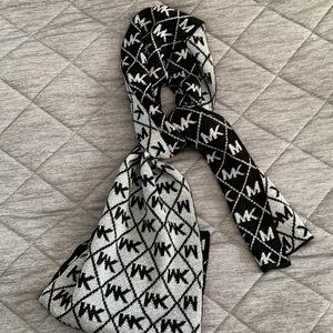 Michael Kors MK Logo Black Metallic Silver Reversible Signature Scarf